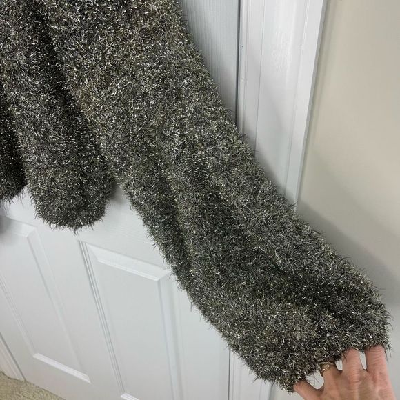 Leith Balloon Sleeve Christmas Metallic Tinsel Sparkle Pullover Sweater L - Picture 7 of 13